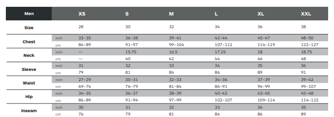 Marmot jacket size chart best sale